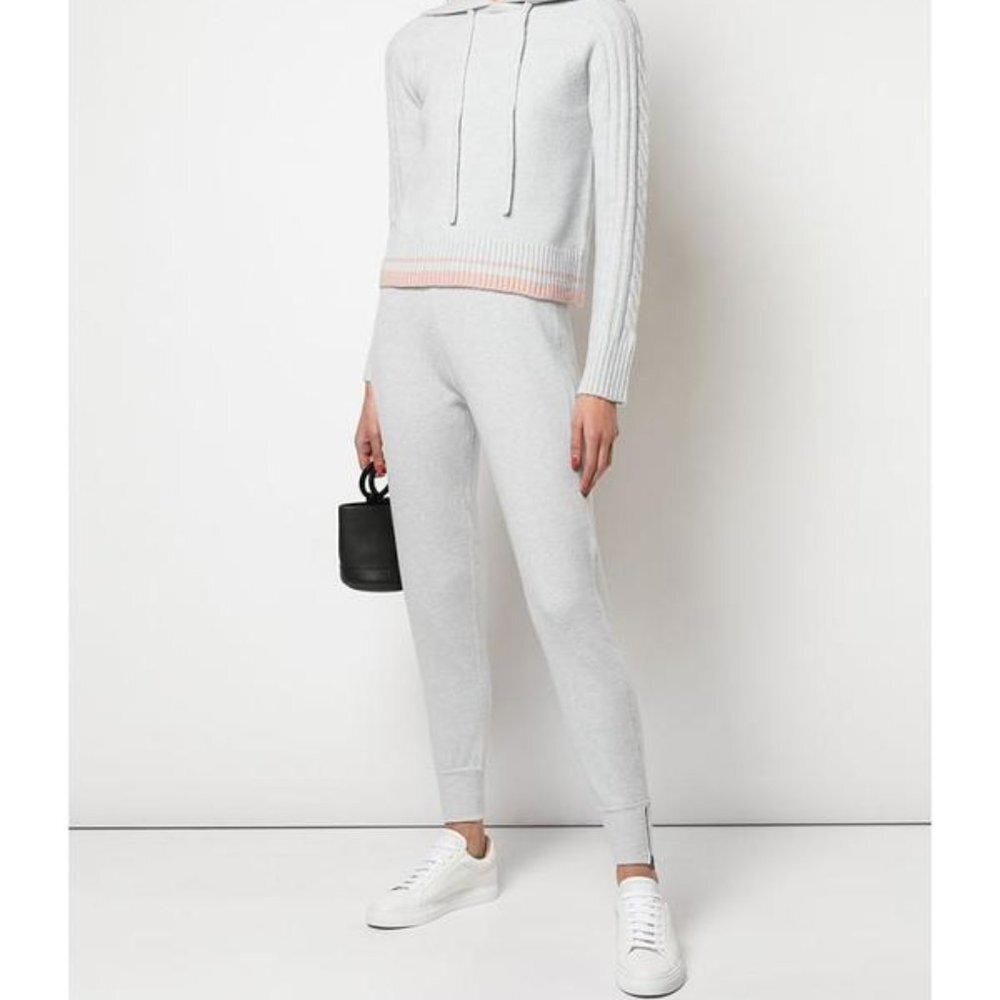 Duffy Light Gray/Grey Cream Ribbed Wool Cashmere Blend Joggers Size Extra Small